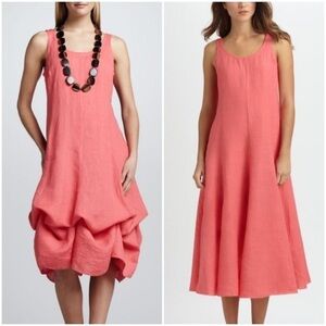 Eileen Fisher Handkerchief Cinch Bustle Hem Linen Dress Sleeveless‎ Coral S